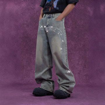 CLP Diamond Arc Washed Wide-Leg Jeans-Jeans-S-Free Shipping Leatheretro