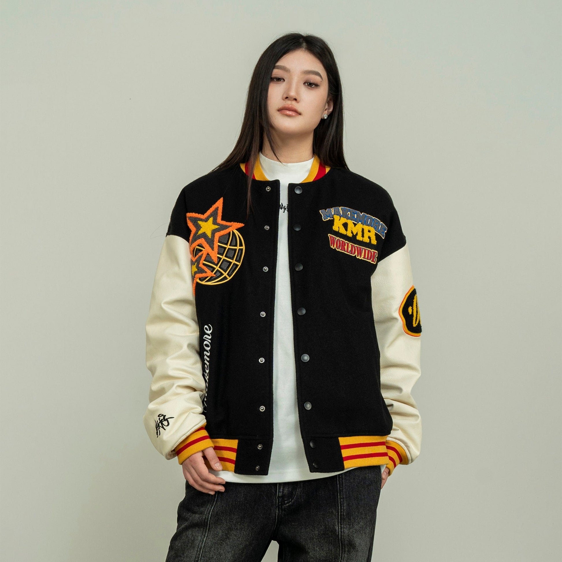 MAKEMORE KMR Patchwork Baseball Jacket-Jacket-S-Free Shipping Leatheretro
