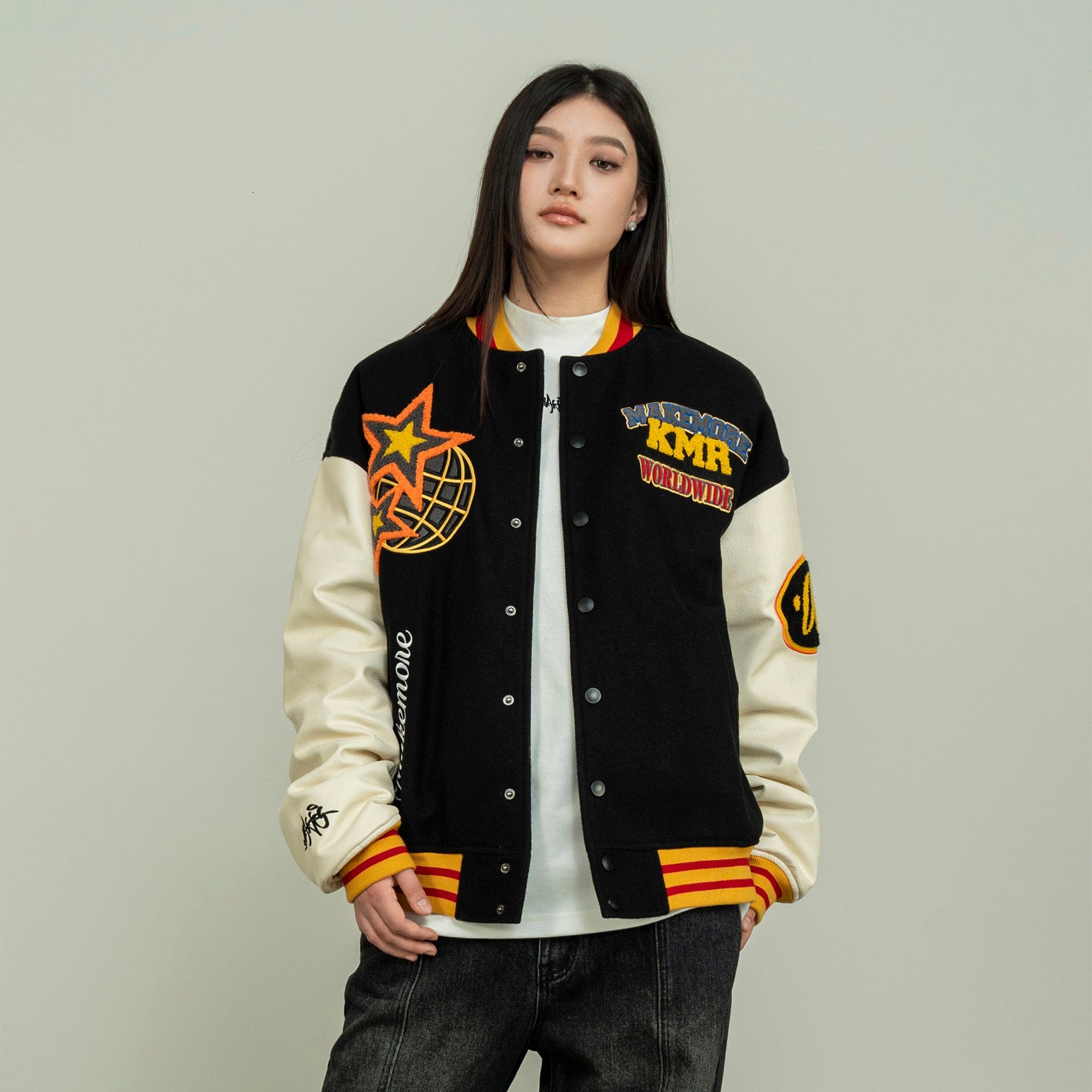 MAKEMORE KMR Patchwork Baseball Jacket-Jacket-S-Free Shipping Leatheretro