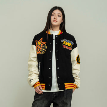 MAKEMORE KMR Patchwork Baseball Jacket-Jacket-S-Free Shipping Leatheretro