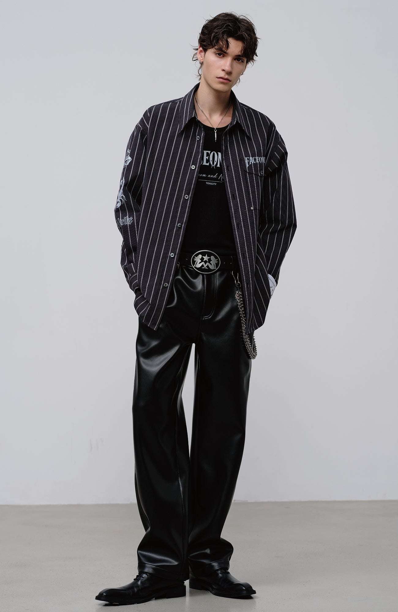 FACEONLAB Stripe Animal Graphic Relaxed Shirt Black-Shirt-M-Free Shipping Leatheretro