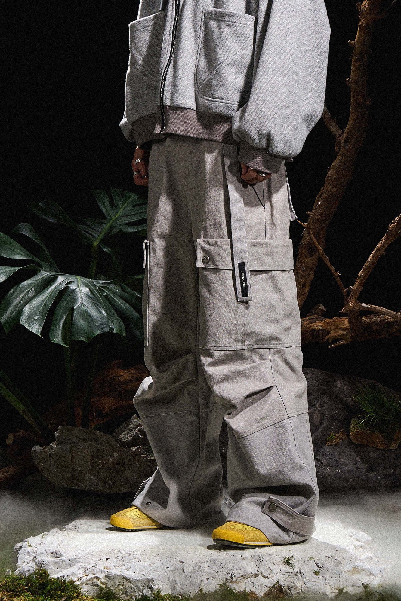 RELABEL Multi-Pocket Oversized Workwear Cargo Pants Gray-Pants-XS-Free Shipping Leatheretro