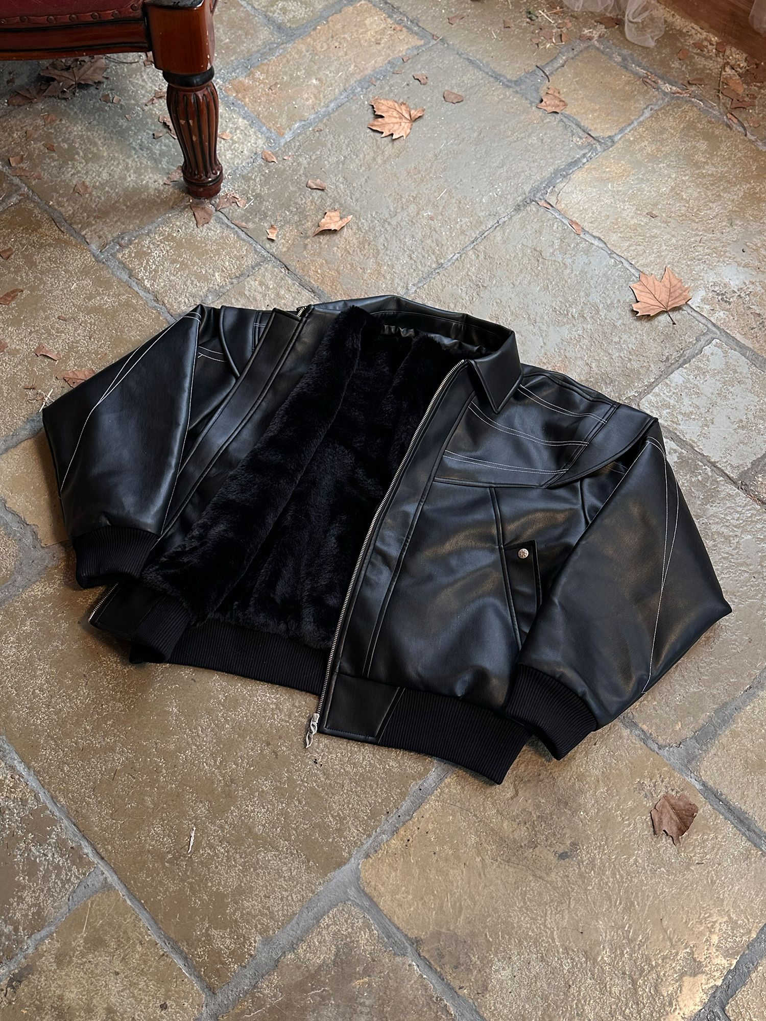 ESAIAS Deconstructed Stitch PU Jacket-Jacket-S-Free Shipping Leatheretro