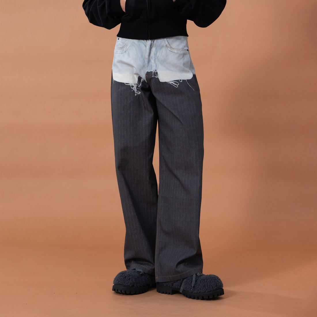 CLP Denim-Waist Pinstripe Straight-Leg Pants-Pants-M (Preorder)-Free Shipping Leatheretro