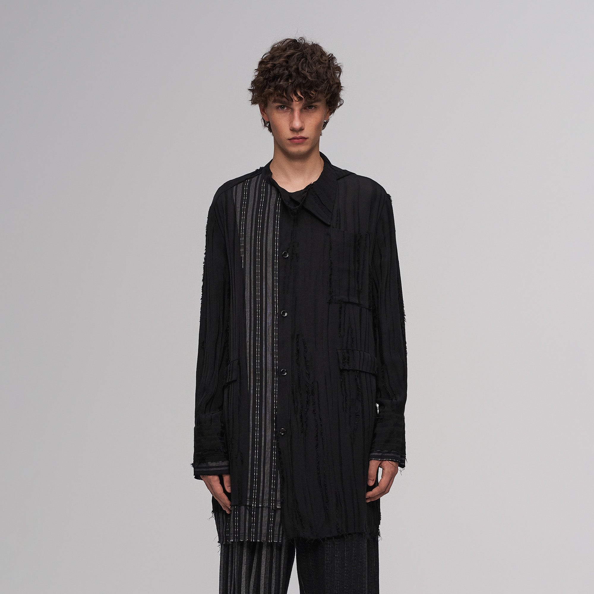 ILNya Nieternite Nifutur Deconstructed Stripe Stich Raw Long Shirt Black-Jacket-S (0)-Free Shipping Leatheretro
