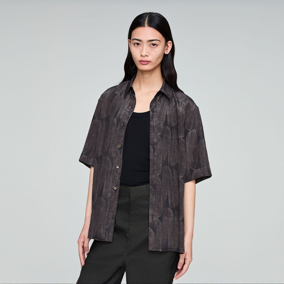 OPICLOTH Retro Textured Leaf Full-Print Half Shirt-Half shirt-S-Free Shipping Leatheretro