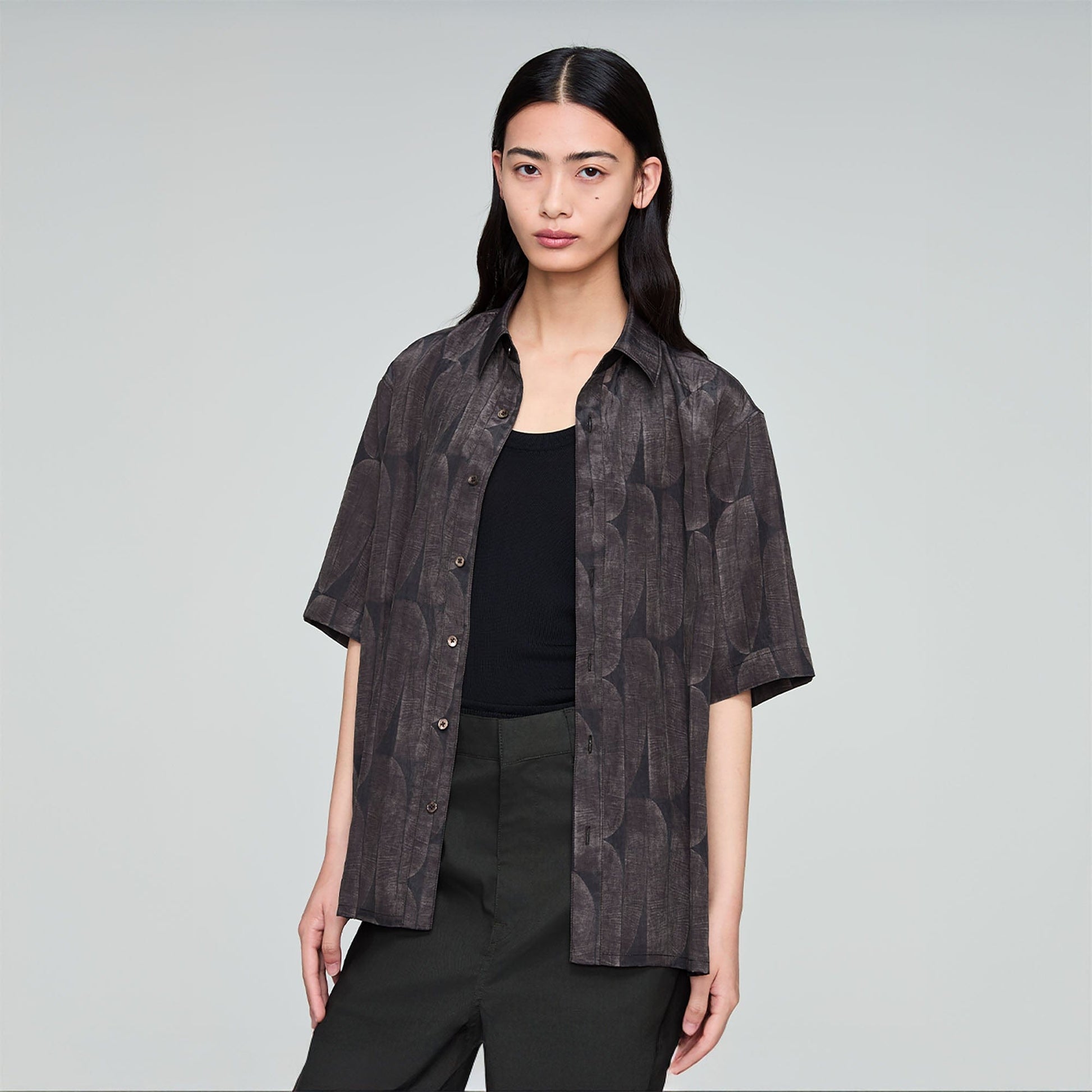 OPICLOTH Retro Textured Leaf Full-Print Half Shirt-Half shirt-S-Free Shipping Leatheretro