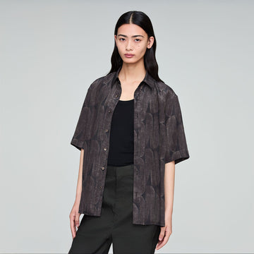 OPICLOTH Retro Textured Leaf Full-Print Half Shirt-Half shirt-S-Free Shipping Leatheretro