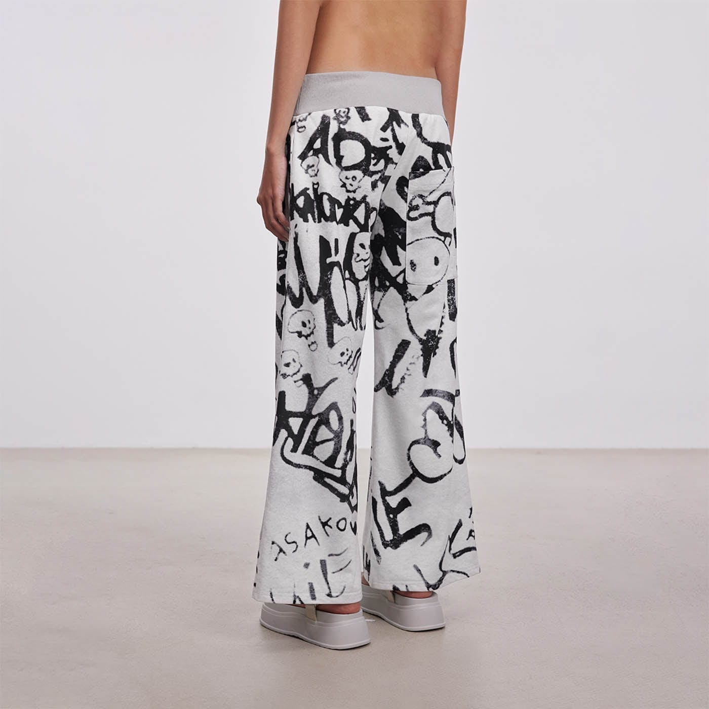 DAMAGE ASIA Doodle Full-Print Wide-Leg Pants-Pants-M-Free Shipping Leatheretro