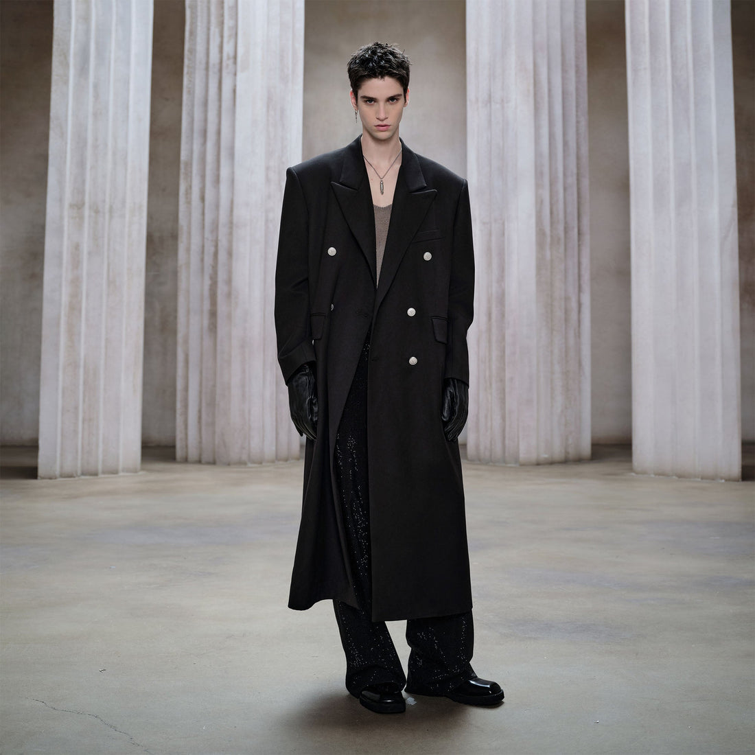 FACEONLAB Structured Double-Breasted Overcoat-Jacket-M-Free Shipping Leatheretro