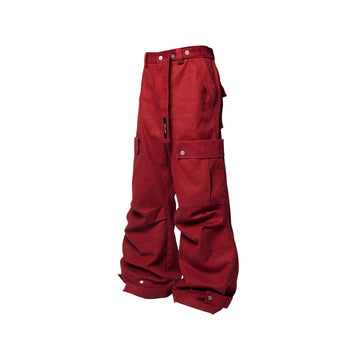 RELABEL Multi-Pocket Oversized Workwear Cargo Pants Red-Pants-XS-Free Shipping Leatheretro