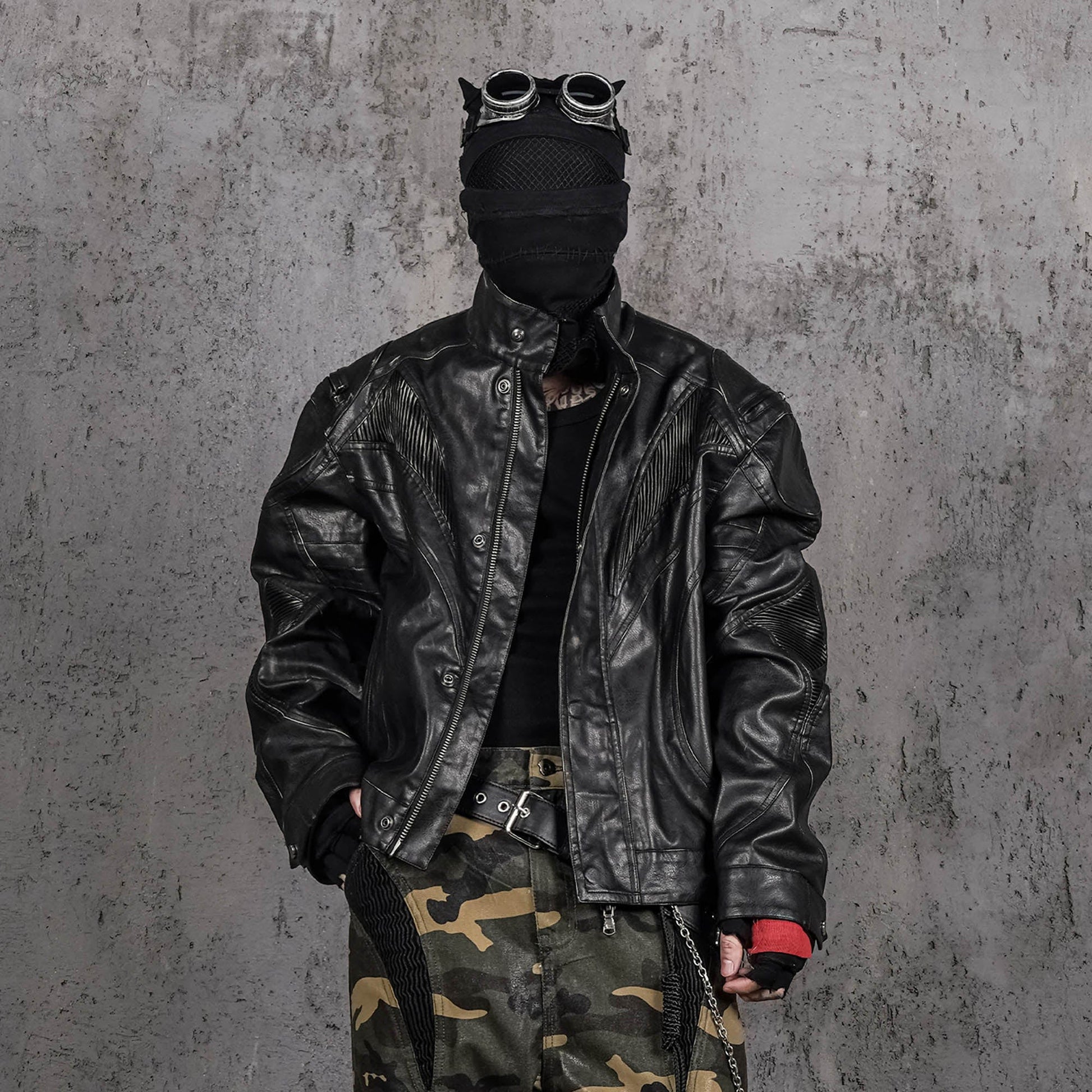 UNDERWATER Distressed Midnight Fang Faux Leather Biker Jacket-Jacket-S-Free Shipping Leatheretro