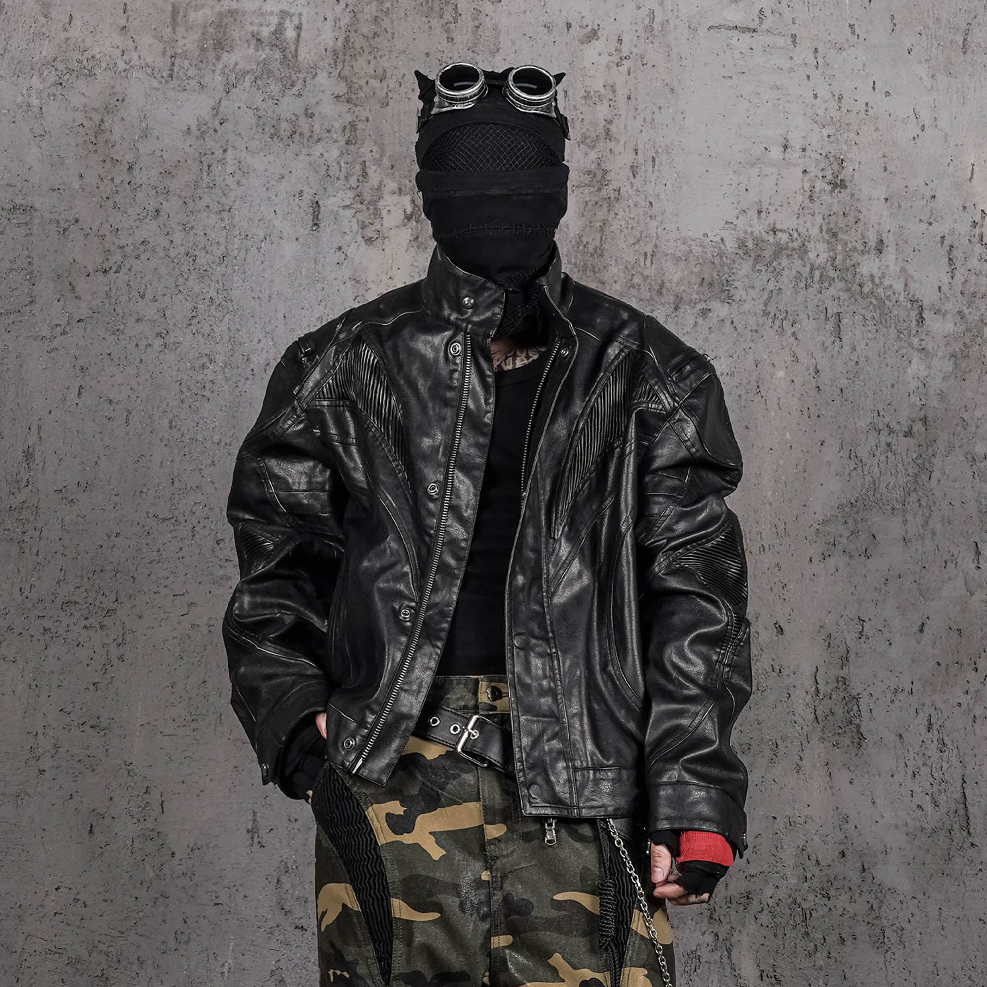 UNDERWATER Distressed Midnight Fang Faux Leather Biker Jacket-Jacket-S-Free Shipping Leatheretro