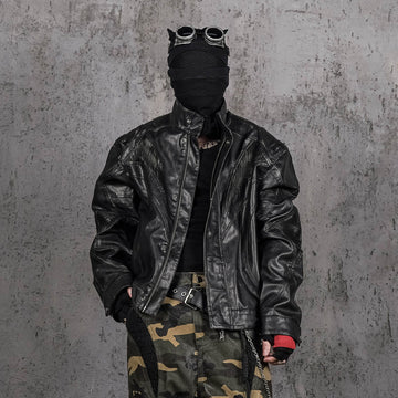 UNDERWATER Distressed Midnight Fang Faux Leather Biker Jacket-Jacket-S-Free Shipping Leatheretro