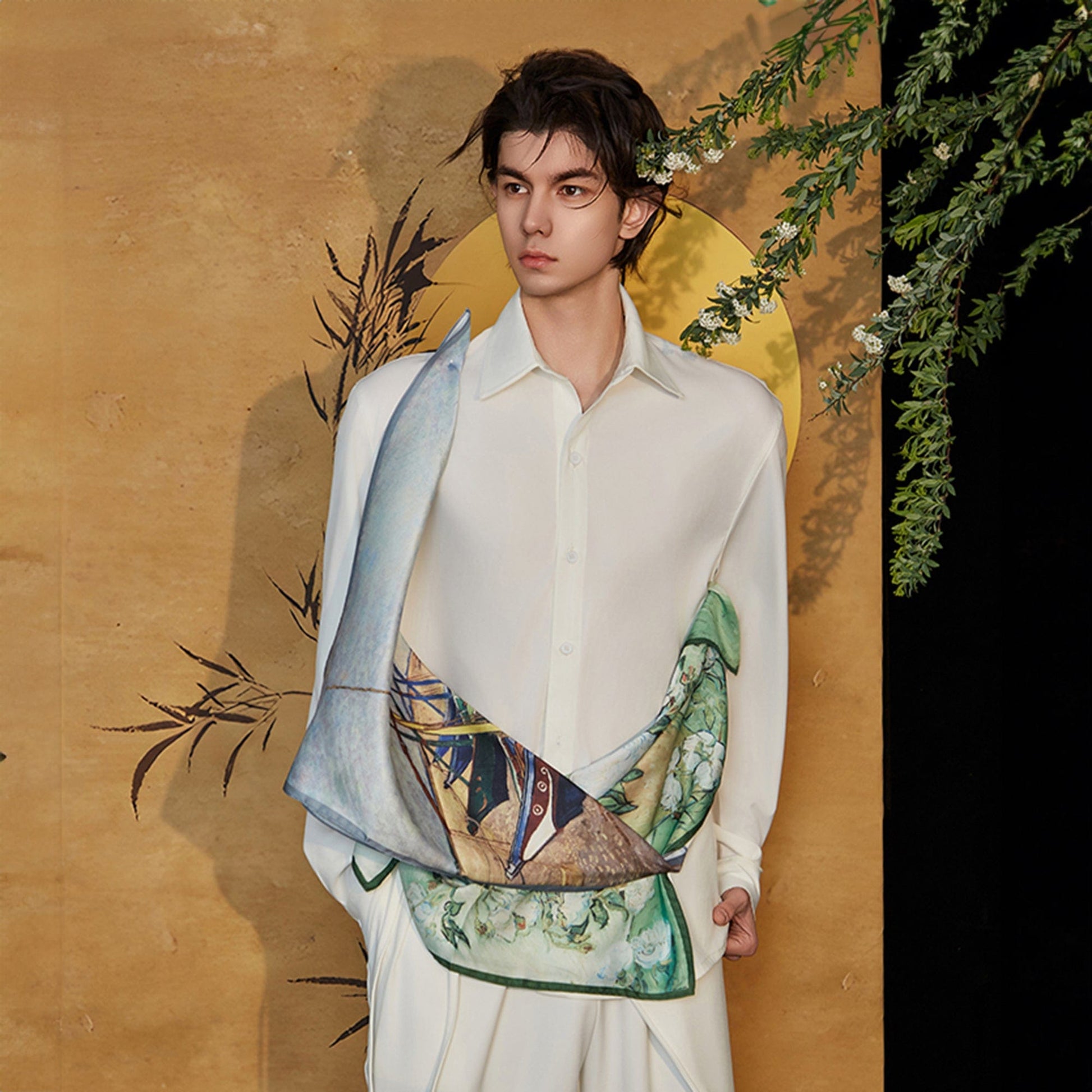 JIECHI Asymmetrical Scarf-Draped Graphics Shirt-Shirt-M-Free Shipping Leatheretro