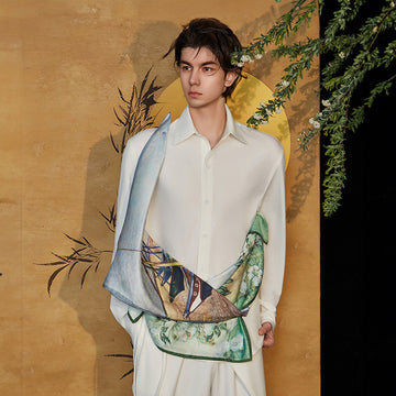 JIECHI Asymmetrical Scarf-Draped Graphics Shirt-Shirt-M-Free Shipping Leatheretro