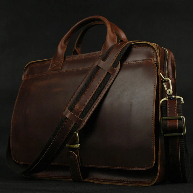 Luxury Leather Business Briefcase - Men Shoulder Portfolio Laptop Bag-Briefcase-Dark Coffee-Free Shipping Leatheretro