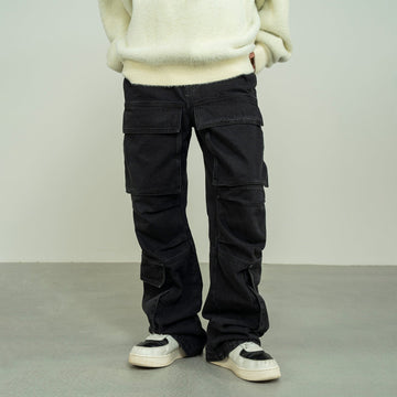 MAKEMORE Washed Denim Cargo-Jeans-M-Black-Free Shipping Leatheretro