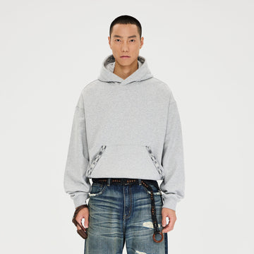 CATSSTAC Totem-Trimmed Kangaroo Pocket Hoodie-Hoodie-S-Gray-Free Shipping Leatheretro