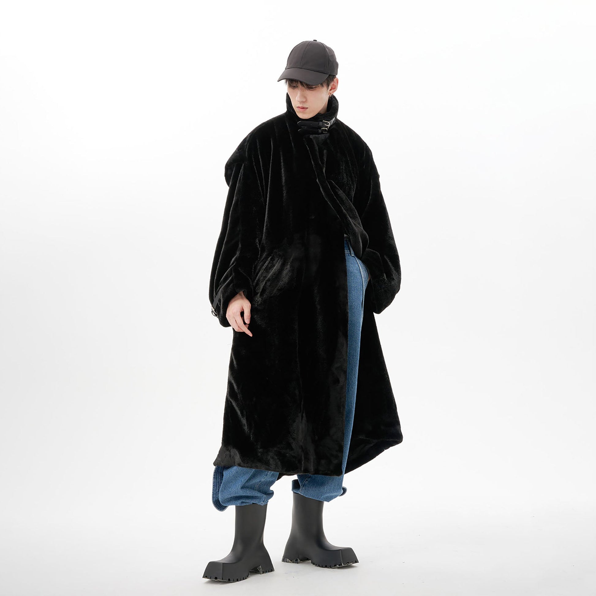 TUIMU Belted High Collar Faux Mink Overcoat-Jacket-S (Preorder)-Free Shipping Leatheretro