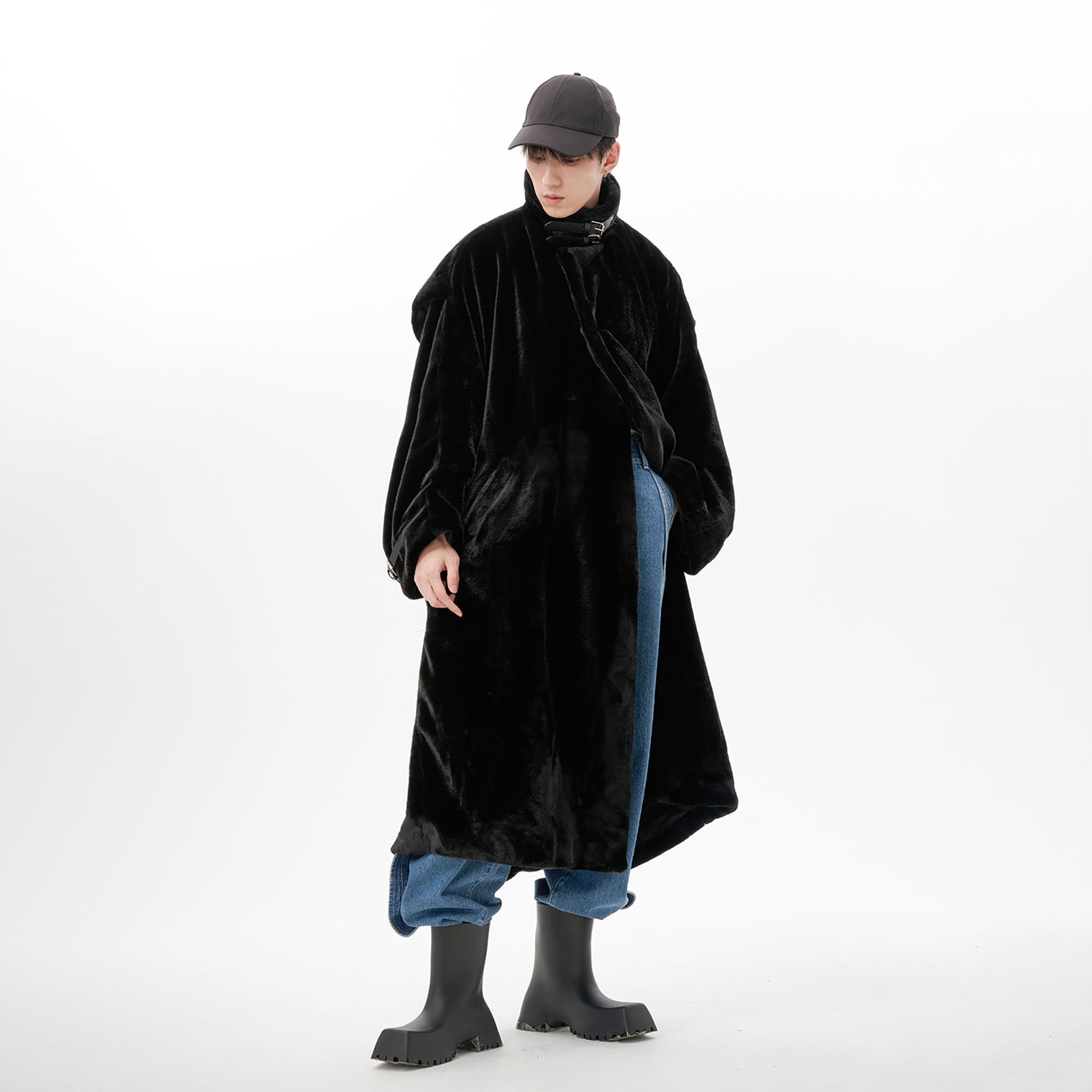 TUIMU Belted High Collar Faux Mink Overcoat-Jacket-S (Preorder)-Free Shipping Leatheretro