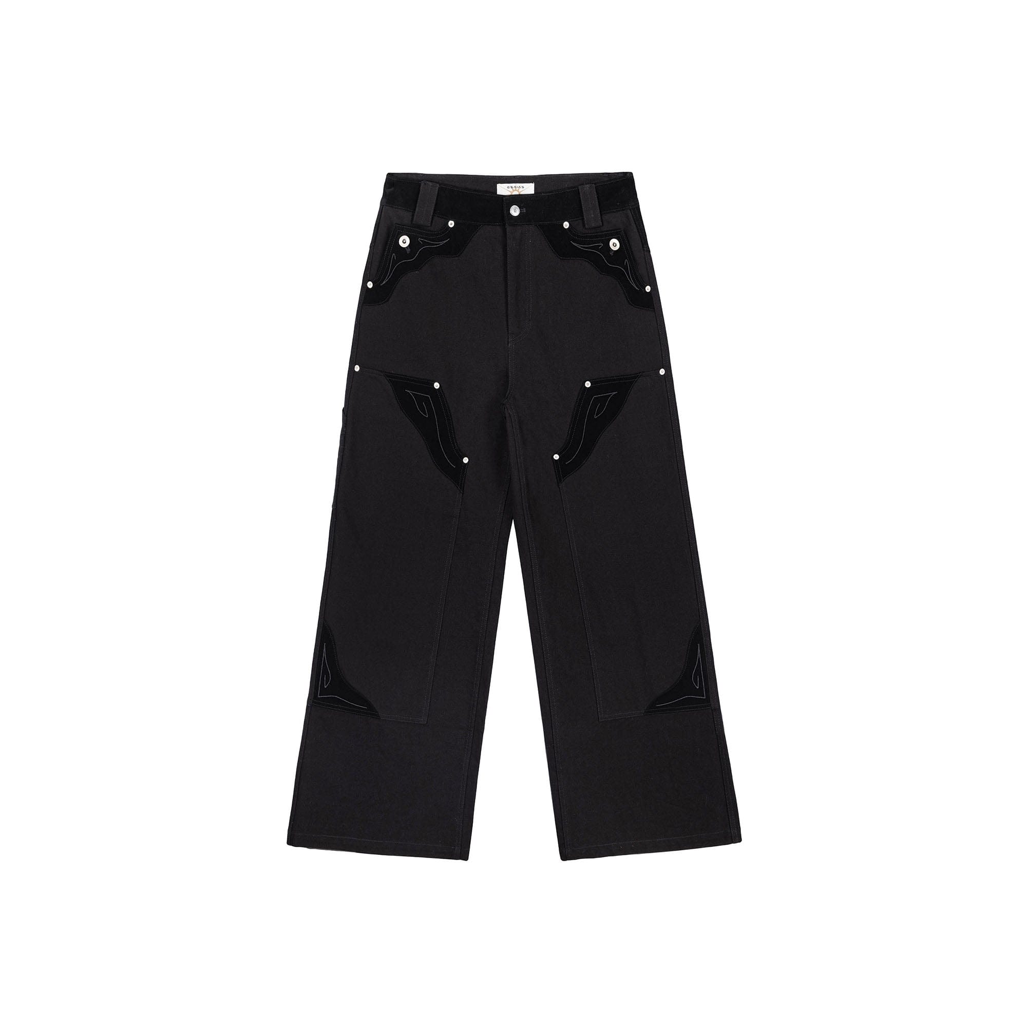 ESAIAS Rune Embroidered Velvet Panel Pants-Pants-S (Preorder)-Free Shipping Leatheretro