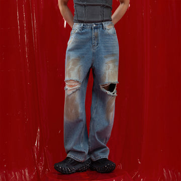 CLP Distressed Ripped Brushed Jeans-Jeans-M-Free Shipping Leatheretro