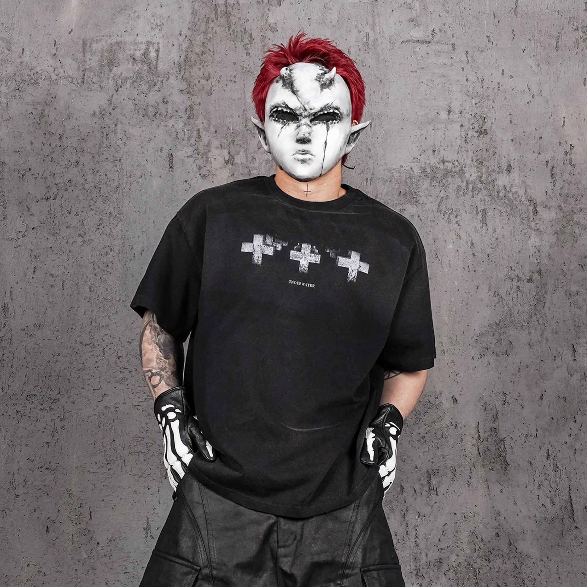 UNDERWATER Distressed Cross Tomb T-Shirt-T Shirt-S-Free Shipping Leatheretro