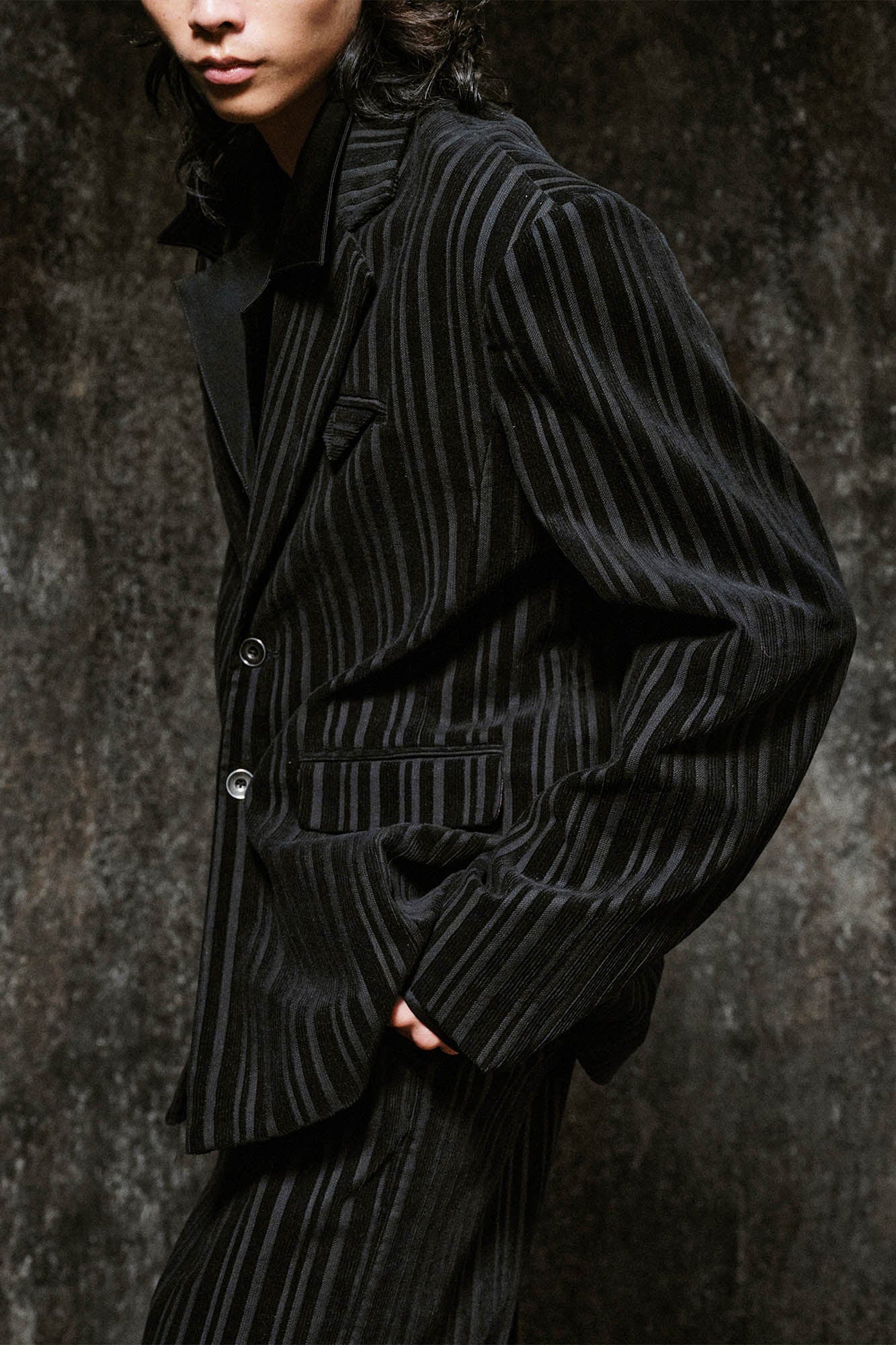 ILNya Nieternite Nifutur Corduroy Stripe Panel Satin Lapel Blazer-Jacket-S(0)-Free Shipping Leatheretro