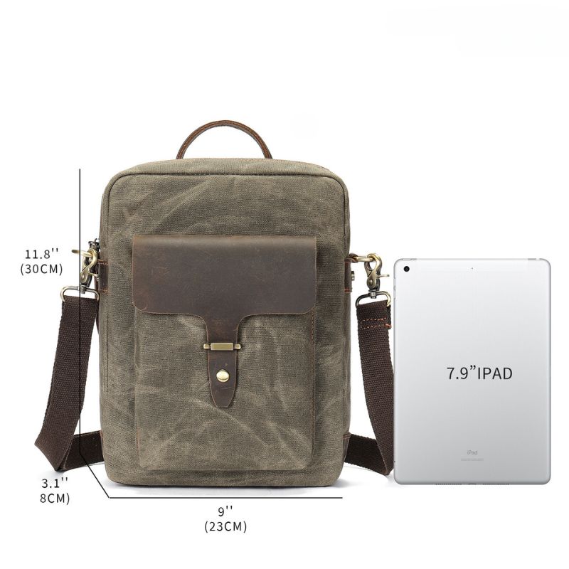 Men's Washed Canvas Crossbody Bag-Messenger Bag-Army Green-Free Shipping Leatheretro