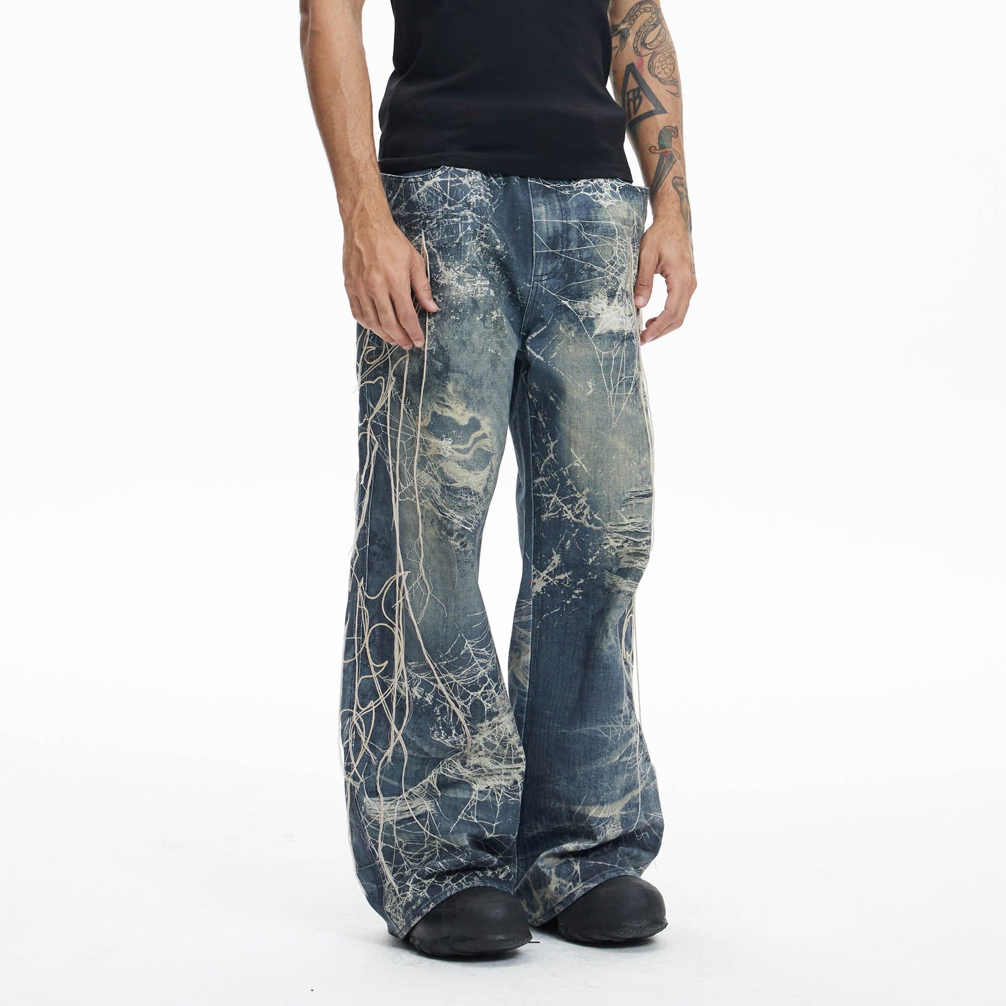 DND4DES Distressed Spider Web Embroidered Jeans-Jeans-XS-Free Shipping Leatheretro