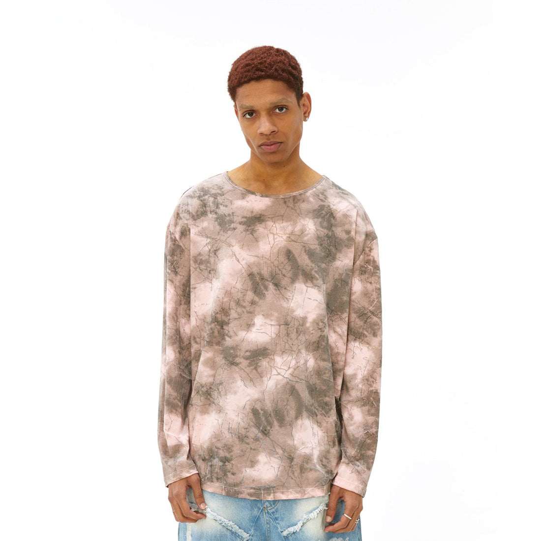 VANN VALRENCE Distressed Tie-Dye Oversized T-Shirt-L/S Tee-S-Free Shipping Leatheretro