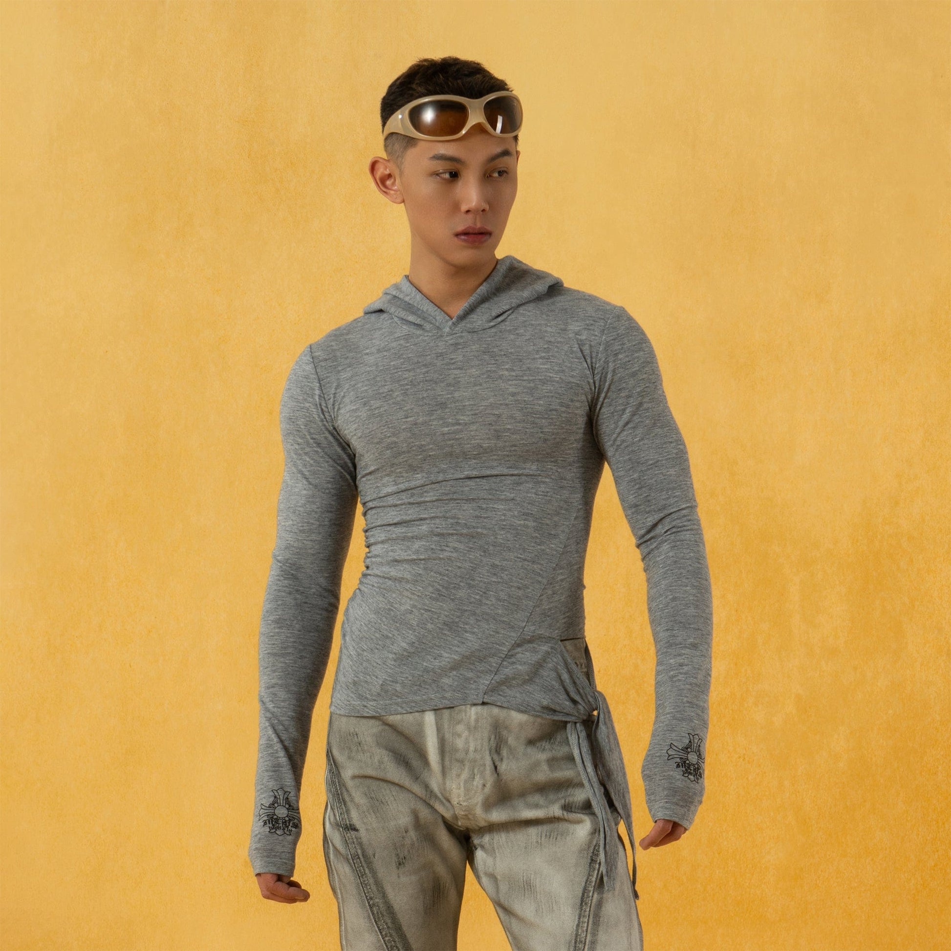 CLP Pleated Slim Fit Hoodie Long-Sleeve T-Shirt-L/S Tee-S-Free Shipping Leatheretro