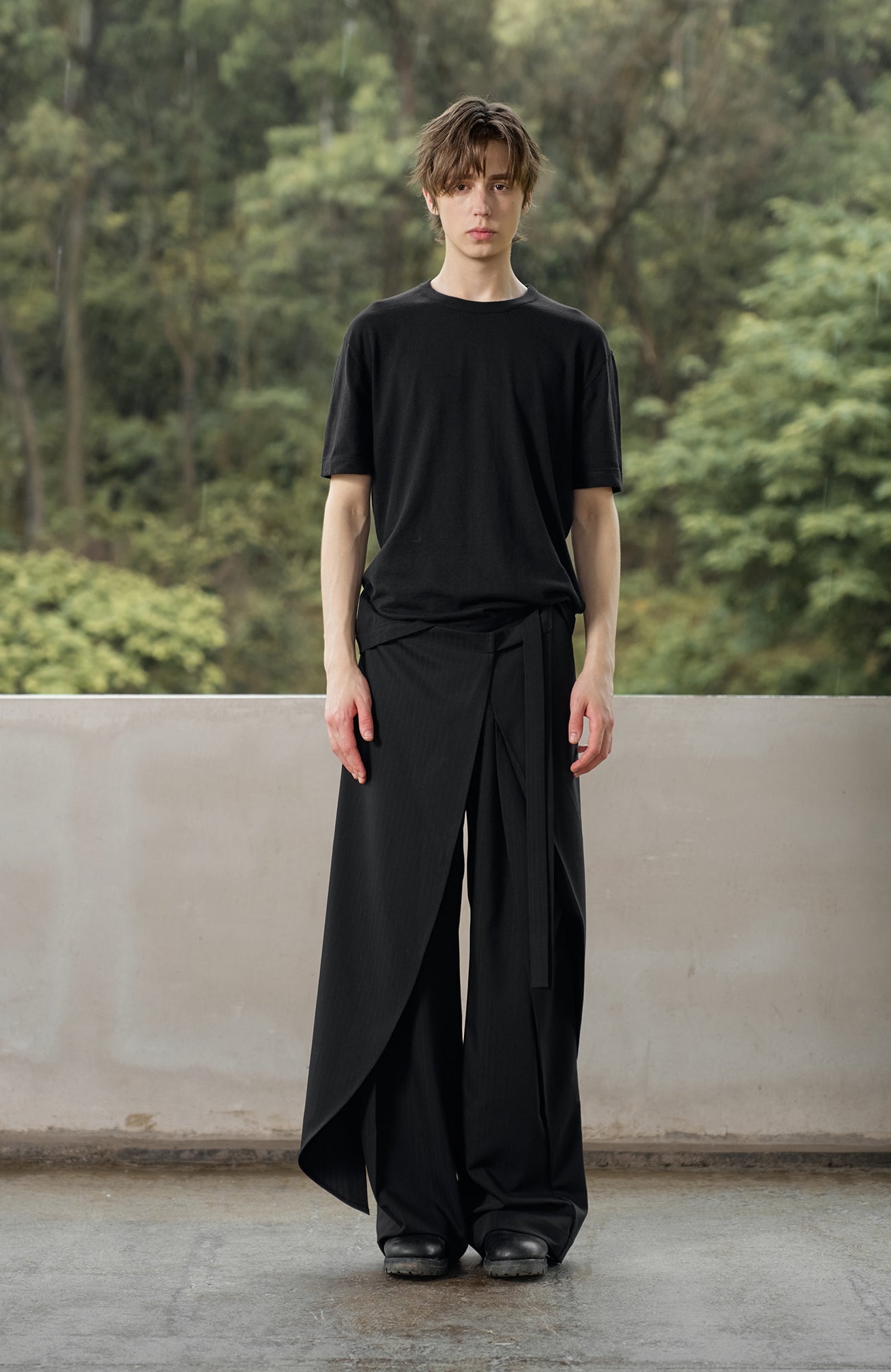 MOITIEDEPETALE Detachable Wrap Panel Slanted Pleat Trousers-Pants-XS (Preorder)-Free Shipping Leatheretro