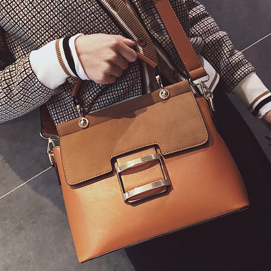Buckle Matte Leather Handbags Crossbody Bags-Handbags-Khaki-Free Shipping Leatheretro