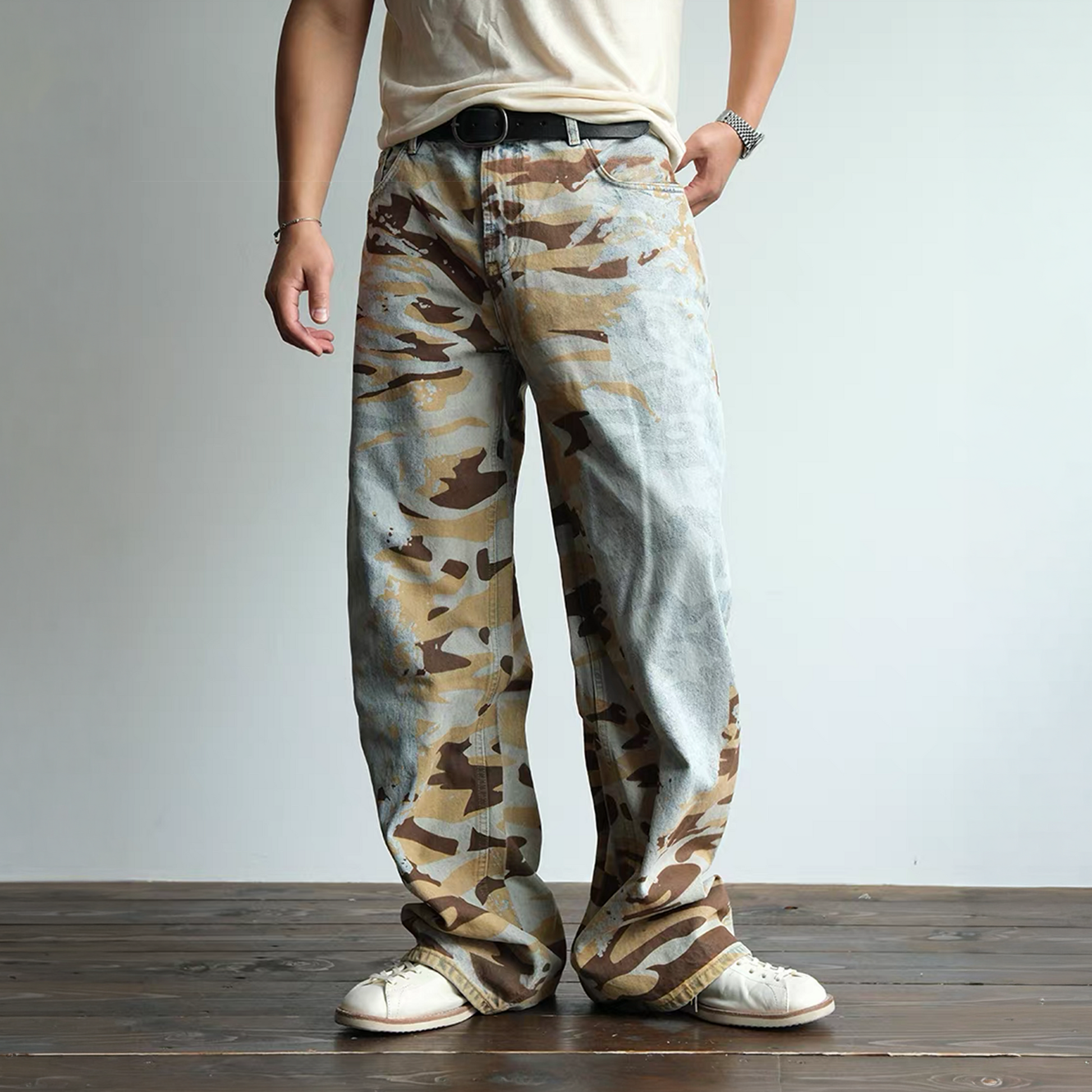 NEIGBORL Retro Washed Camo Jeans-Jeans-S / 30"-Free Shipping Leatheretro
