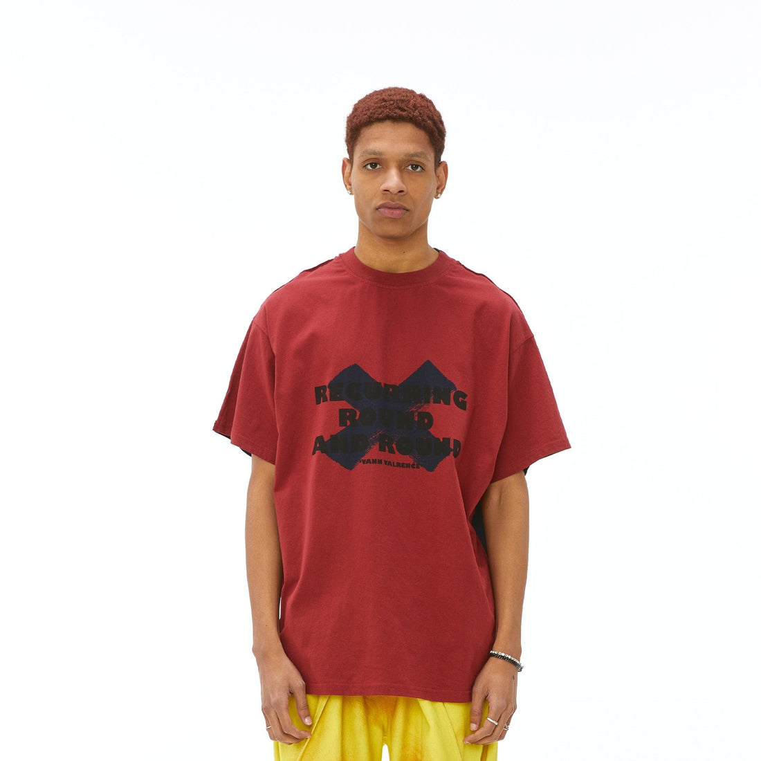 VANN VALRENCE Contrast Split Graphic T-Shirt-T Shirt-S-Free Shipping Leatheretro