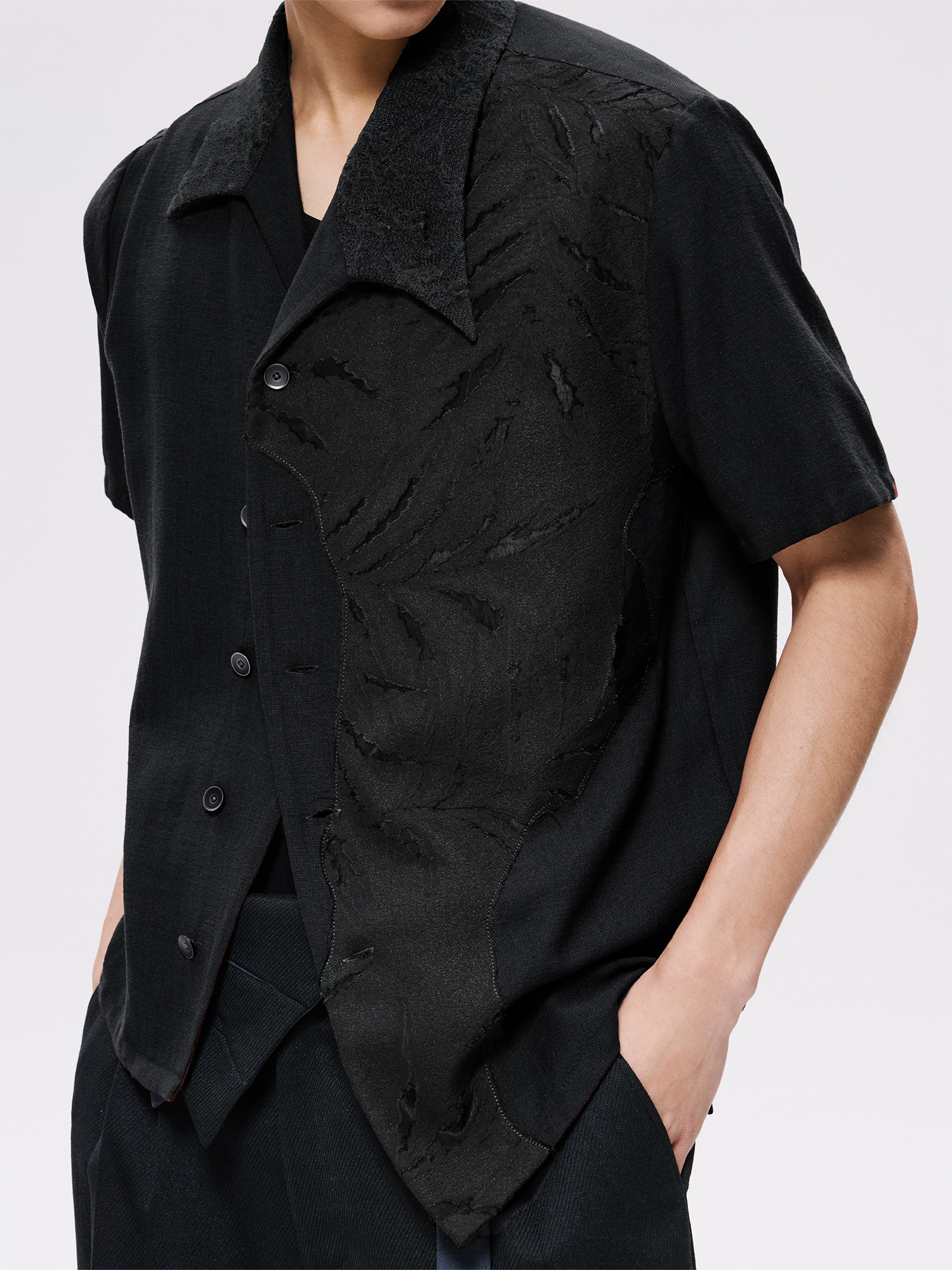 ALVNG AR ANTS Burnout Linen-Blend Asymmetrical Spliced Half Shirt-Half shirt-S-Red-Free Shipping Leatheretro