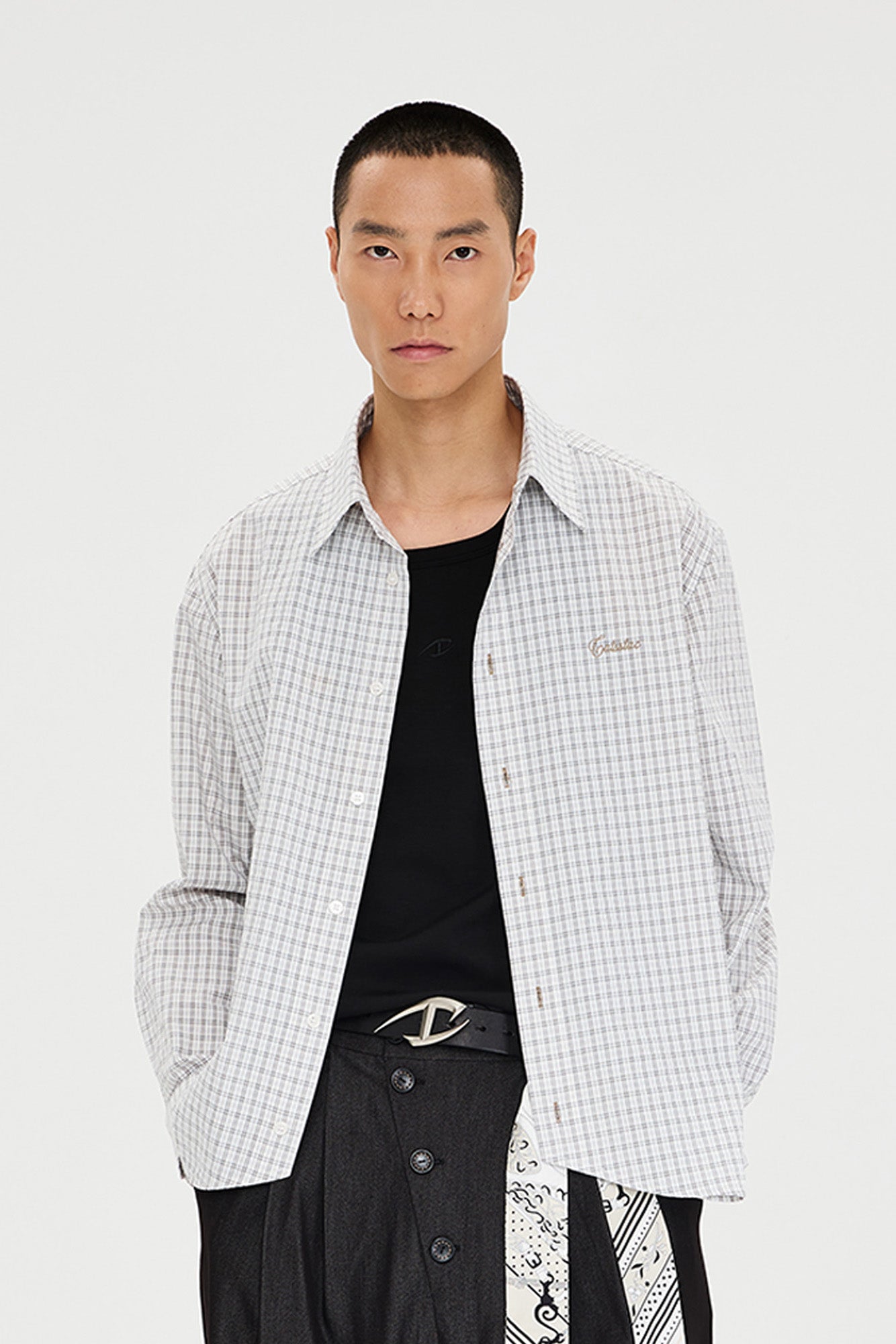 CATSSTAC Essential Gingham Embroidered Shirt-Shirt-M-White-Free Shipping Leatheretro