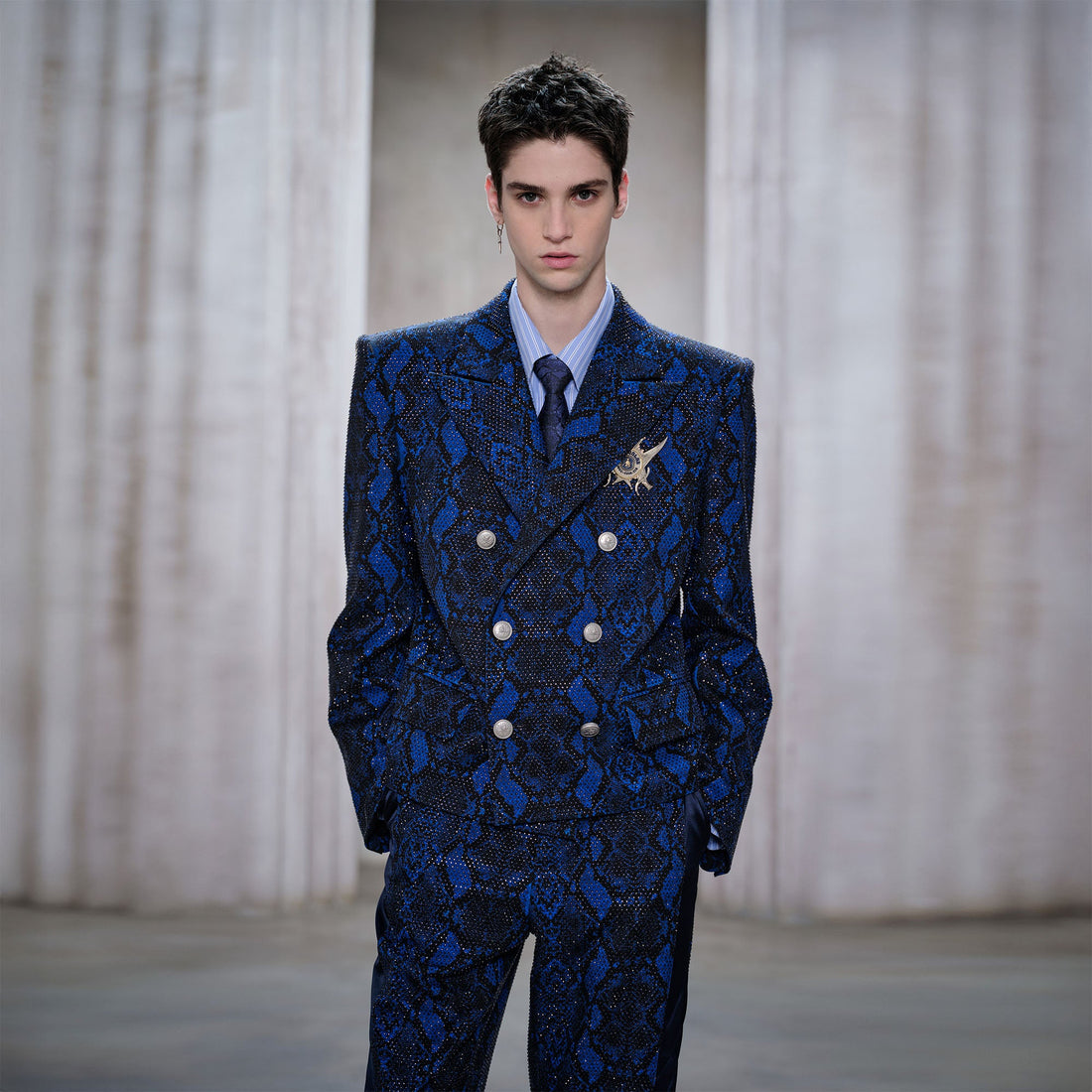 FACEONLAB Snake Diamond Double-Breasted Blazer-Jacket-M-Free Shipping Leatheretro