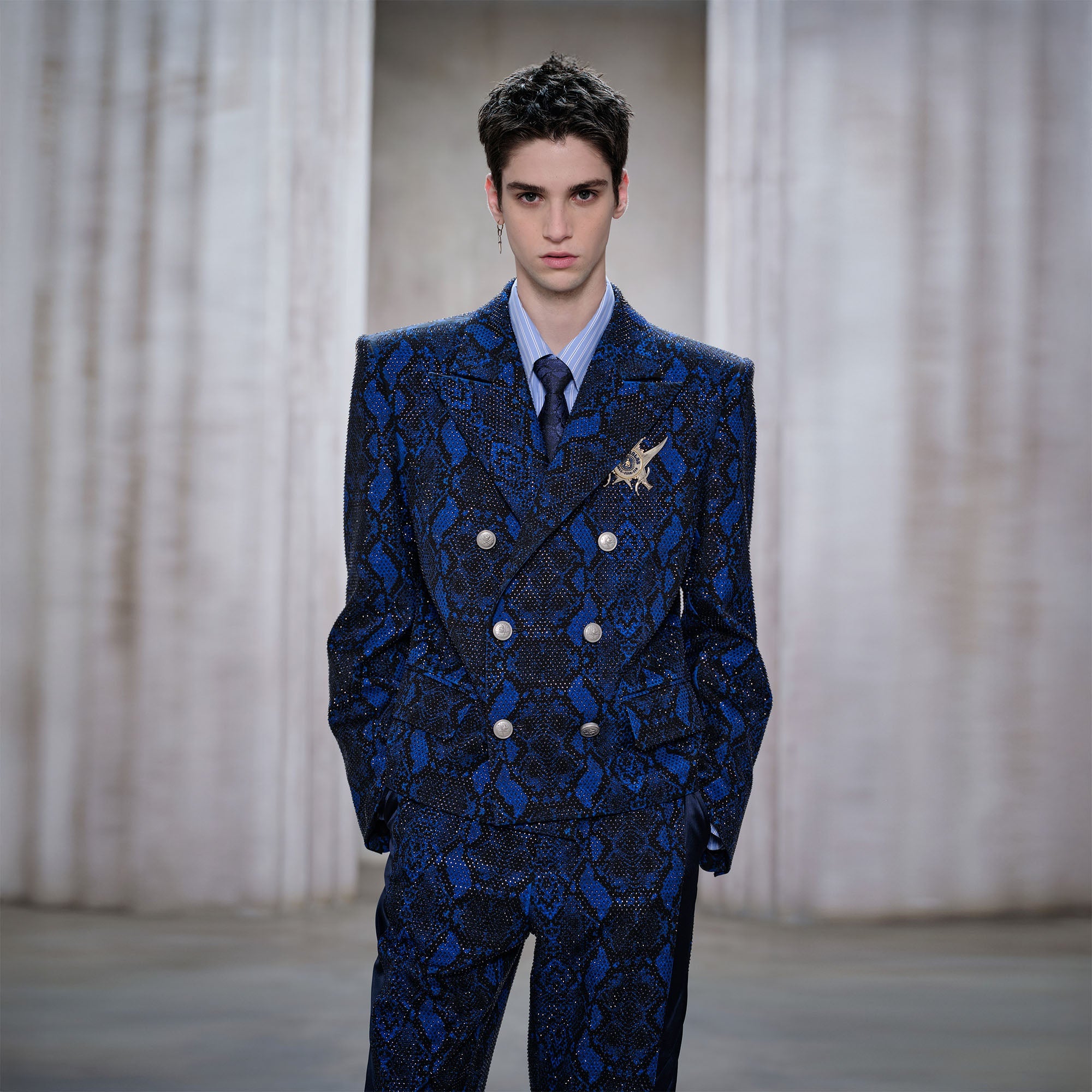 FACEONLAB Snake Diamond Double-Breasted Blazer-Jacket-M-Free Shipping Leatheretro