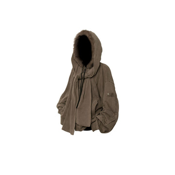 RELABEL Detachable Faux Fur Hood Jacket Brown-Jacket-XS (Preorder)-Free Shipping Leatheretro