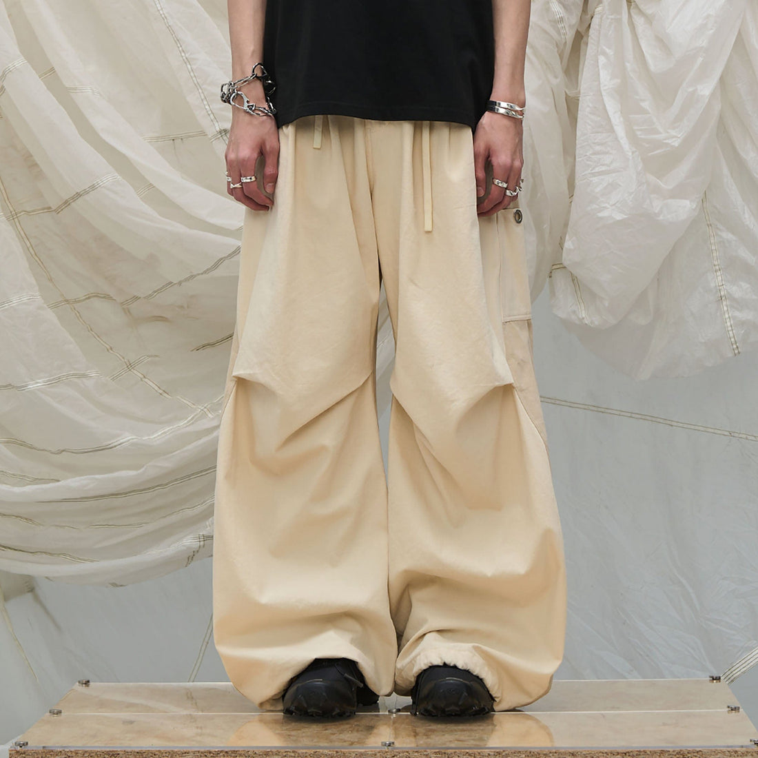 RELABEL Spliced Crinkled Oversized Cargo Pants-Pants-XS-Free Shipping Leatheretro