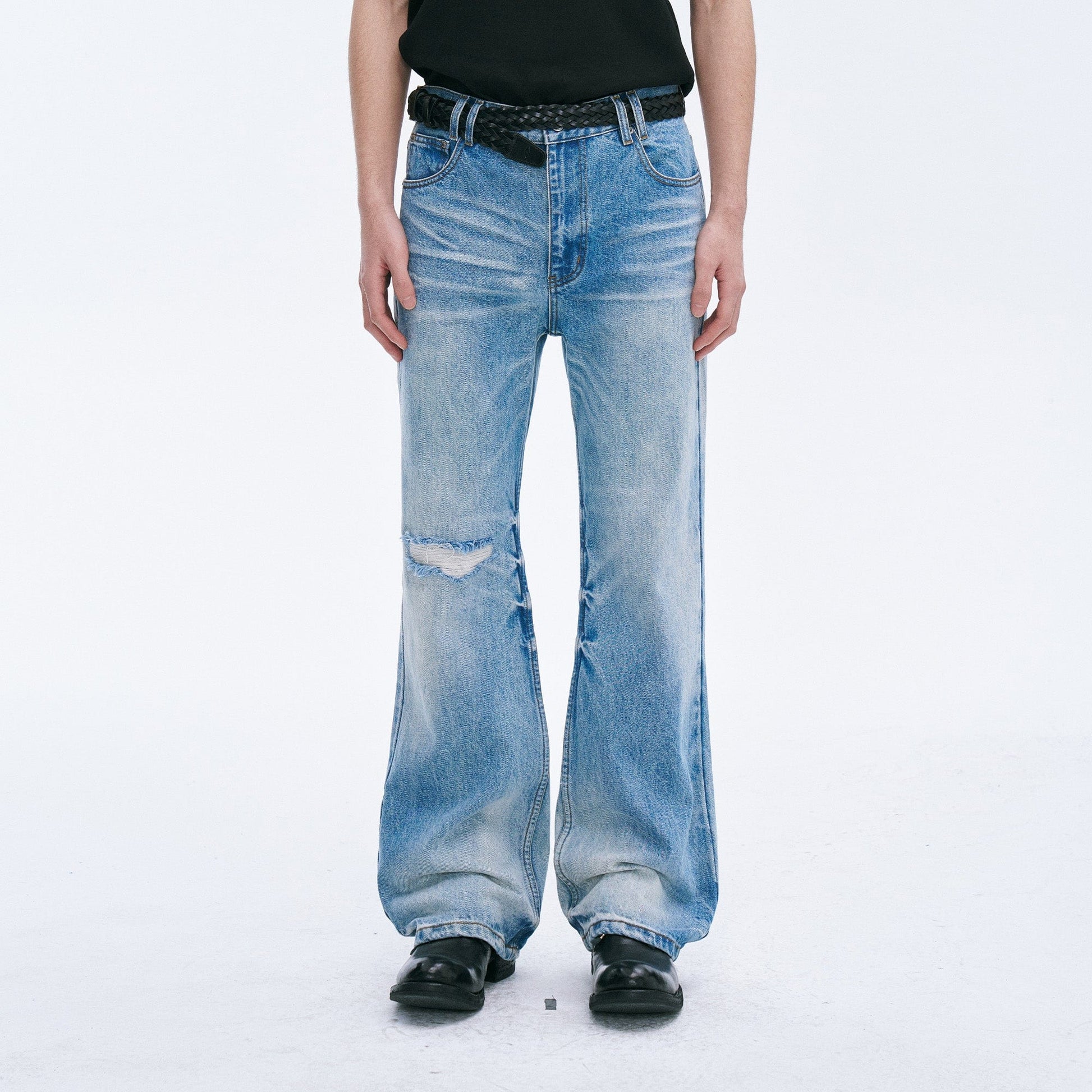 CATSSTAC Frost-Washed Distressed Straight-Leg Jeans-Jeans-S-Free Shipping Leatheretro