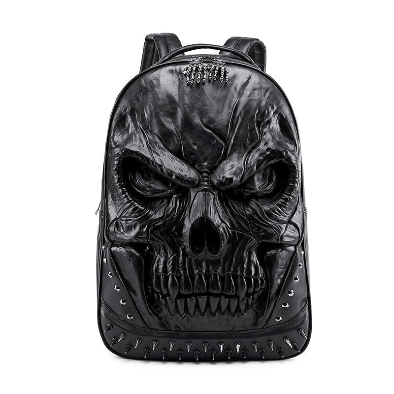 Steampunk 3D Skull Backpack | Punk Rivet PU Leather Laptop Bag-Backpacks-Black-Free Shipping Leatheretro