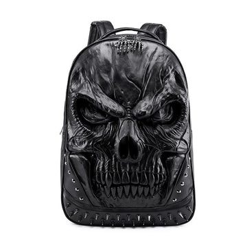 Steampunk 3D Skull Backpack | Punk Rivet PU Leather Laptop Bag-Backpacks-Black-Free Shipping Leatheretro