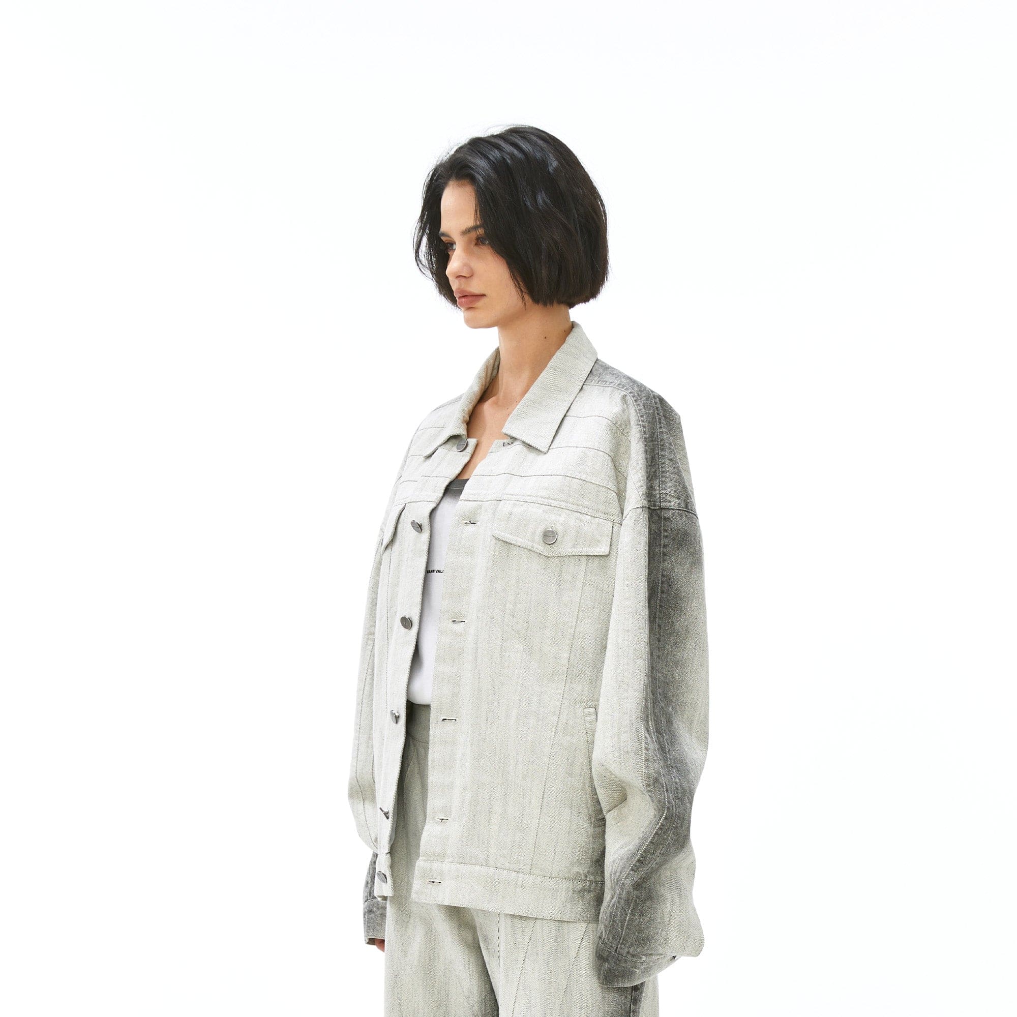 VANN VALRENCE Structured Panel Gradient Sleeve Washed Denim Jacket-Jacket-S-Free Shipping Leatheretro