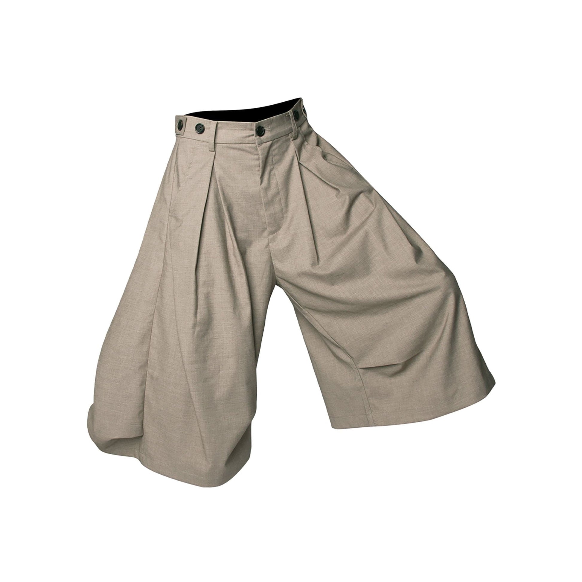 RELABEL Pleated Drape Wide-Leg Shorts-Shorts-XS-Khaki-Free Shipping Leatheretro