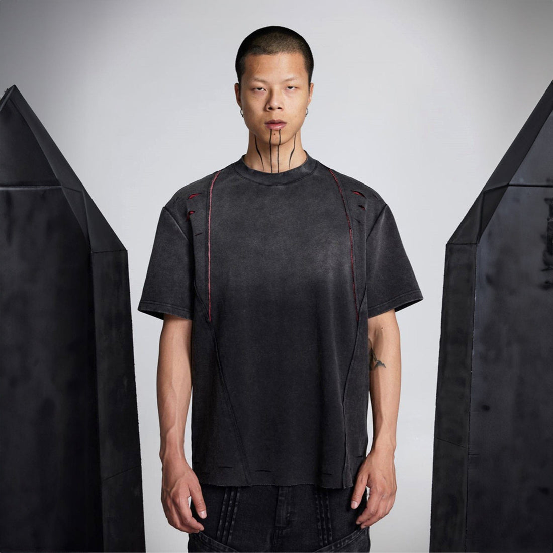 SSIN7 Distressed Scar Spliced T-Shirt-T Shirt-S-Free Shipping Leatheretro