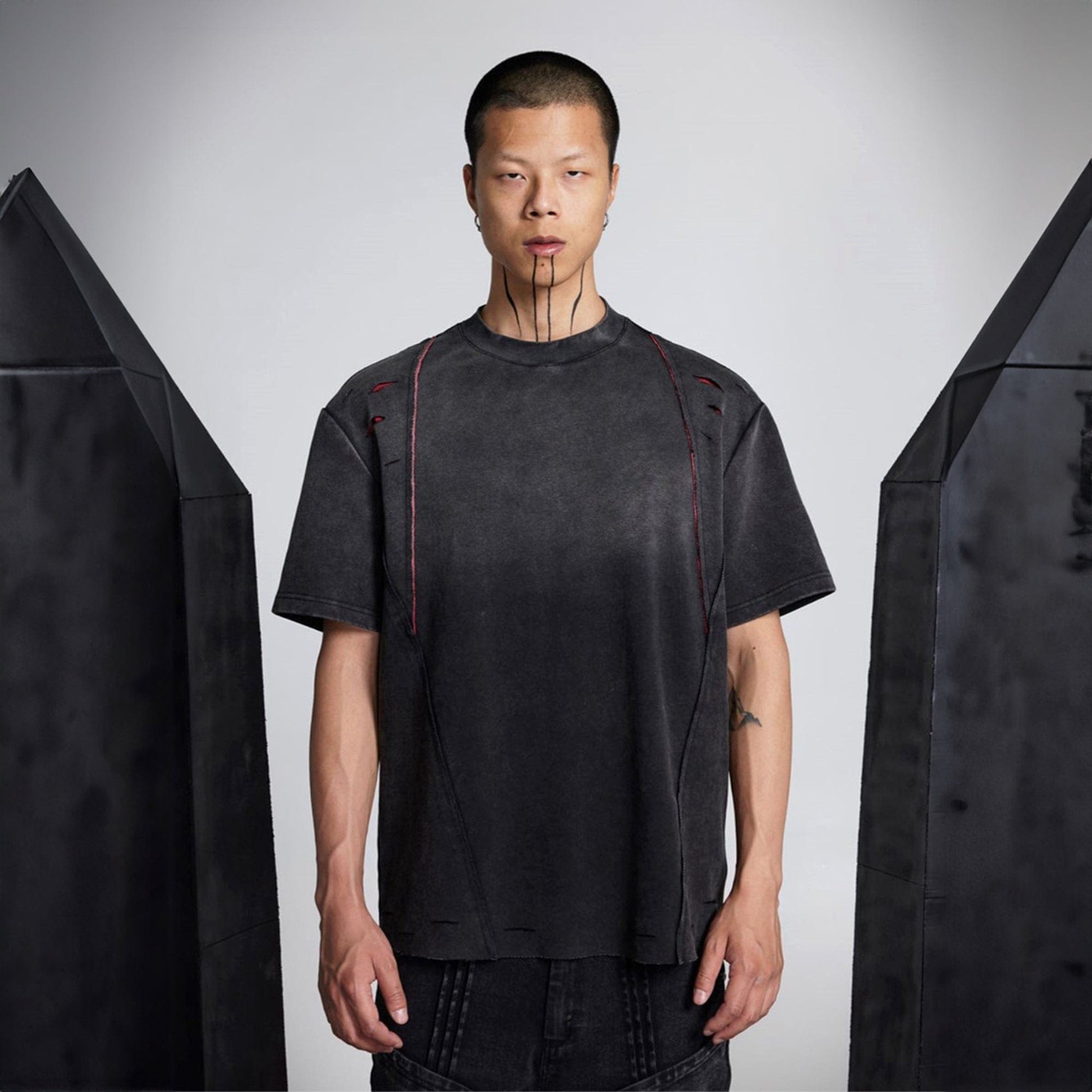 SSIN7 Distressed Scar Spliced T-Shirt-T Shirt-S-Free Shipping Leatheretro